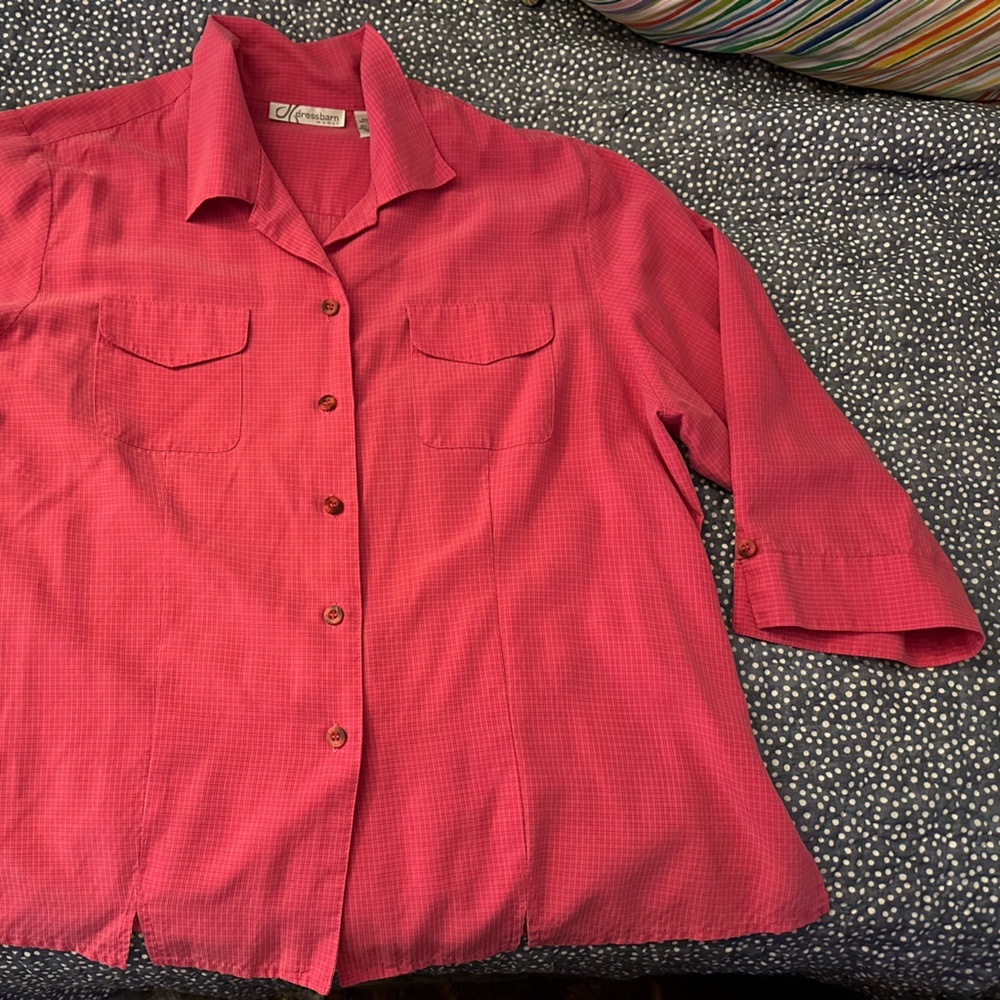 dressbarn Bright Pink Textured Button-Up Blouse